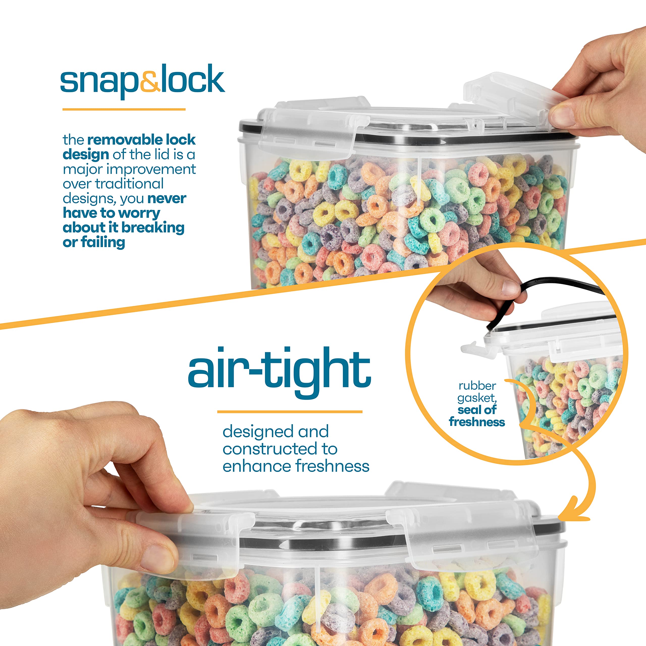 Large Airtight Rice Storage Containers Set – 4 Square 5.3L Pantry Canisters with Measuring Scoops & Labels