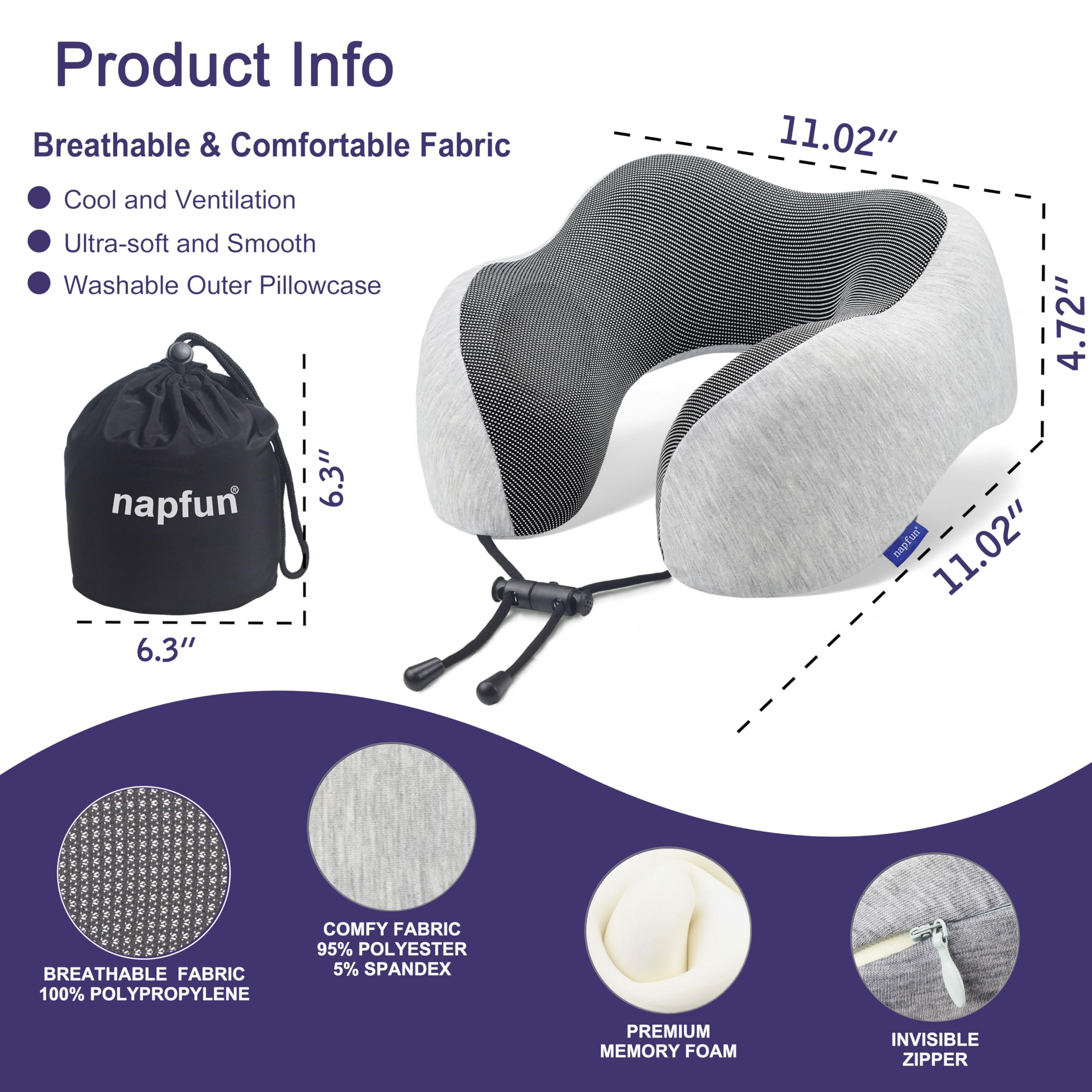 Memory Foam Travel Neck Pillow with Chin Support – Adjustable Airplane Neck Pillow for Comfortable Flights