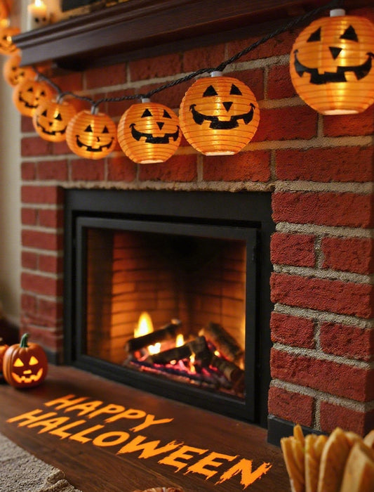 Orange Fabric Pumpkin Lantern String Lights – 12Ft, 20 LED UL Certified, Indoor/Outdoor Halloween Decor