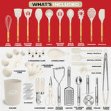 50-Piece Silicone Kitchen Utensil Set with Wooden Handles & Storage Holder