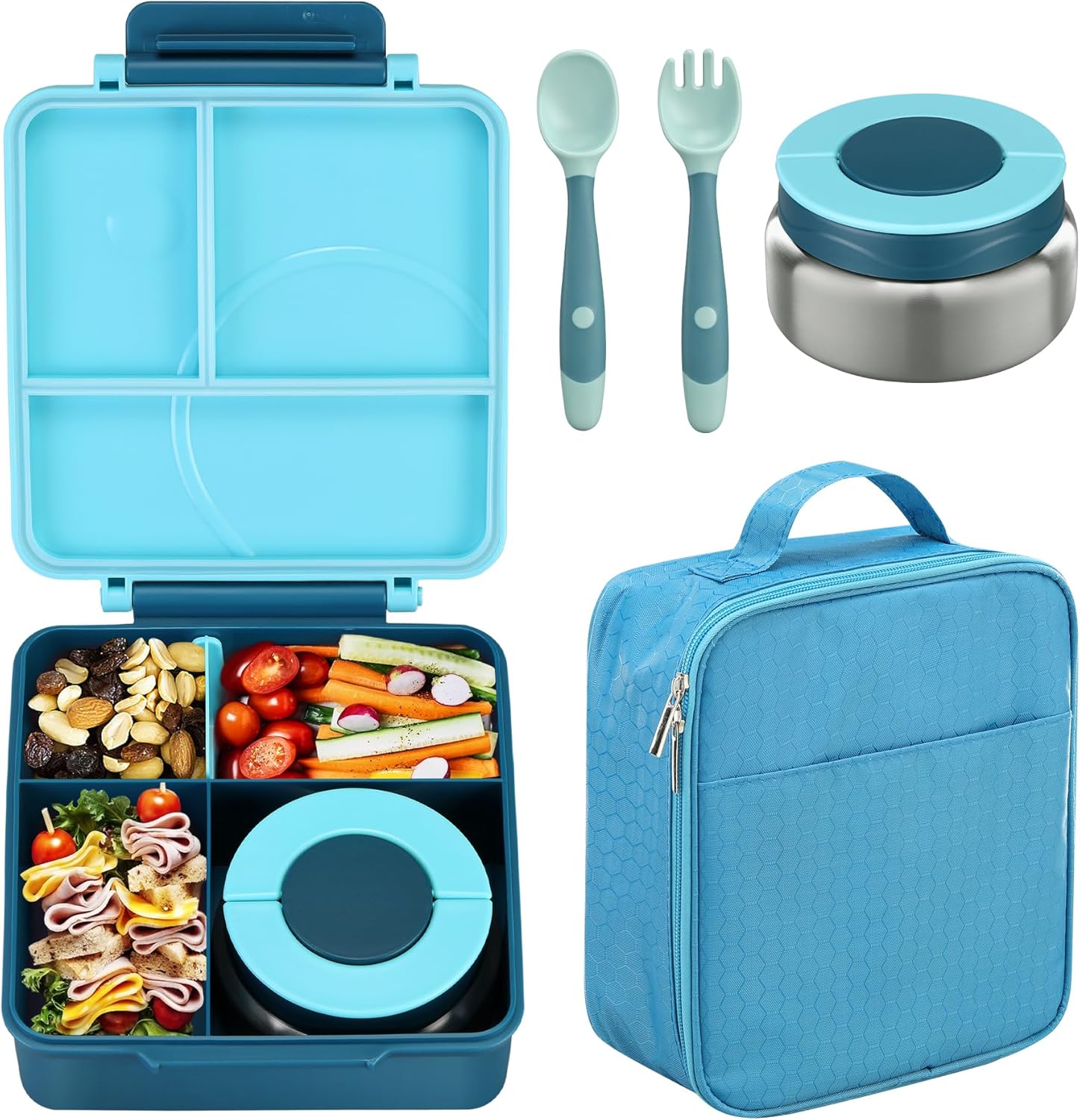 Black 4-Compartment Bento Set with 8 oz Food Jar