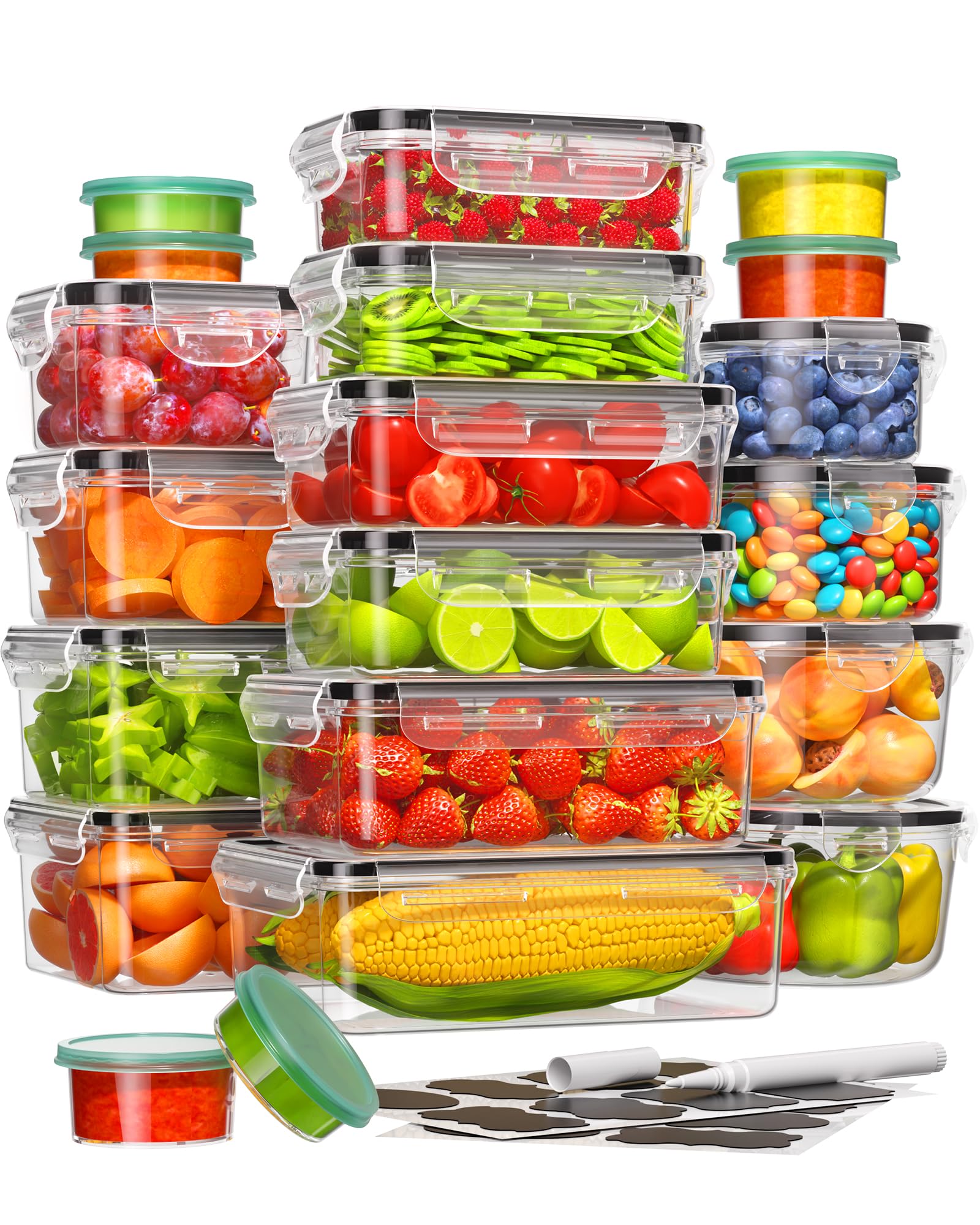 Airtight Food Storage Containers Set – 40 Piece Stackable Meal Prep Containers with Lids, Labels & Marker