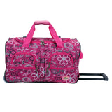 Rockland 22” Rolling Duffel Bag, Soft-Sided Travel Duffle with Extra-Large Wheels & Bandana Design (Pink Bandana)