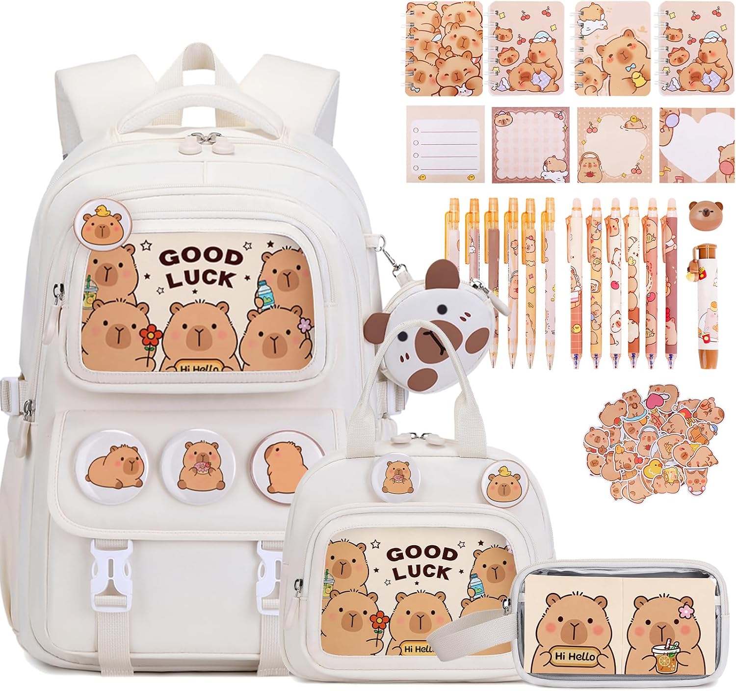 Brown Capybara 30-Piece Backpack and School Set