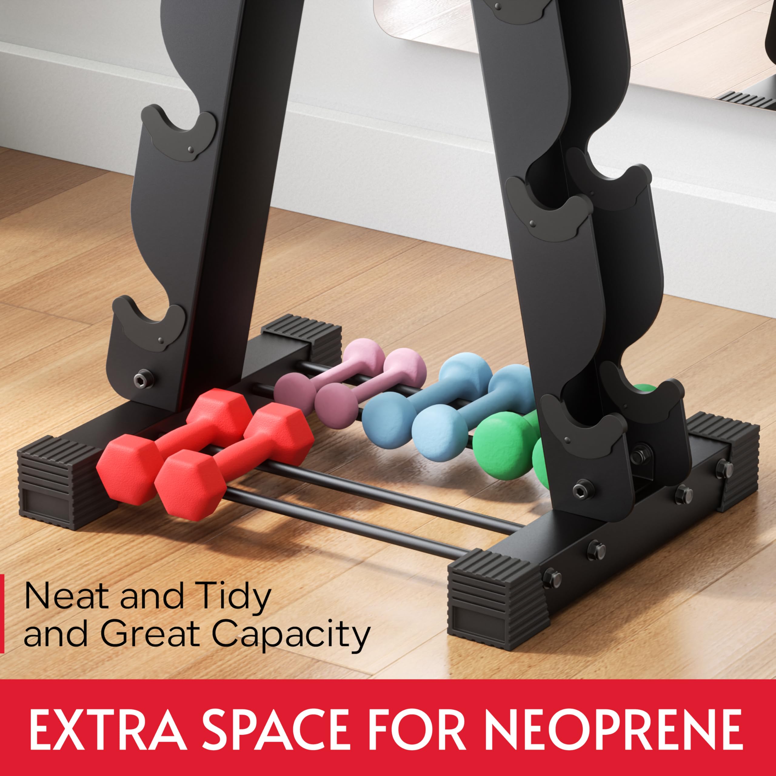Crostice 6-Tier Dumbbell Rack Stand – Compact Ergonomic Weight Storage for Square Dumbbells & Neoprene Sets (Black)