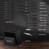 21-Piece Black Knife Block Set with Built-In Sharpener – German Steel, Non-Stick & Rust-Resistant