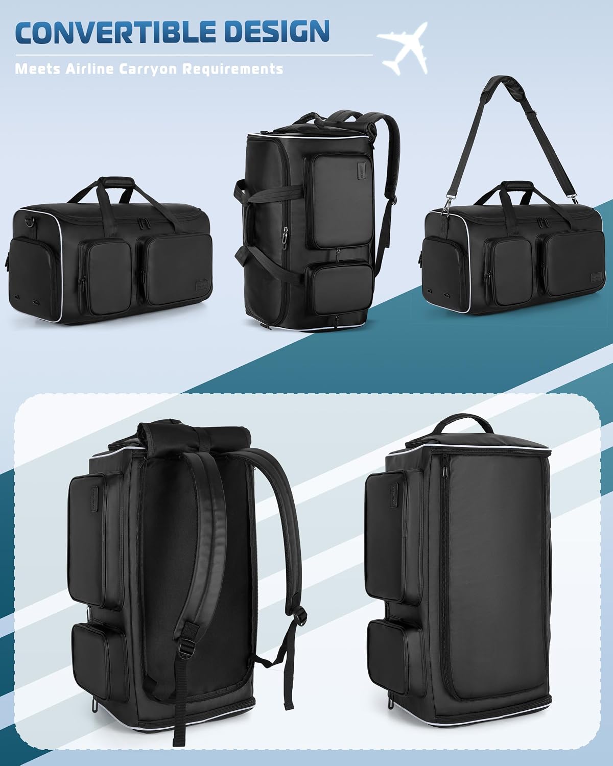 50L Convertible Garment Duffel Backpack with Shoe Compartment