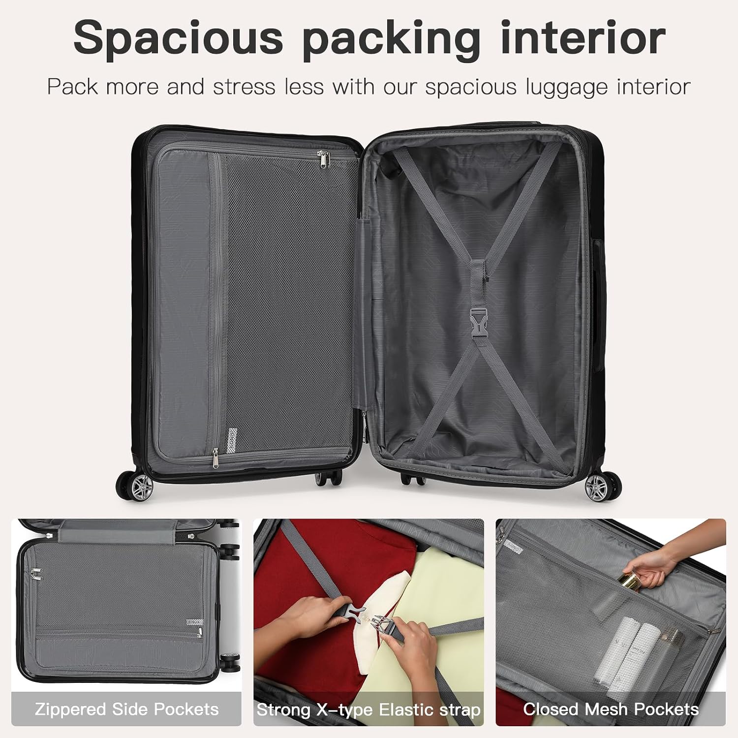 24-Inch Black Expandable Hardshell Checked Suitcase with TSA Lock