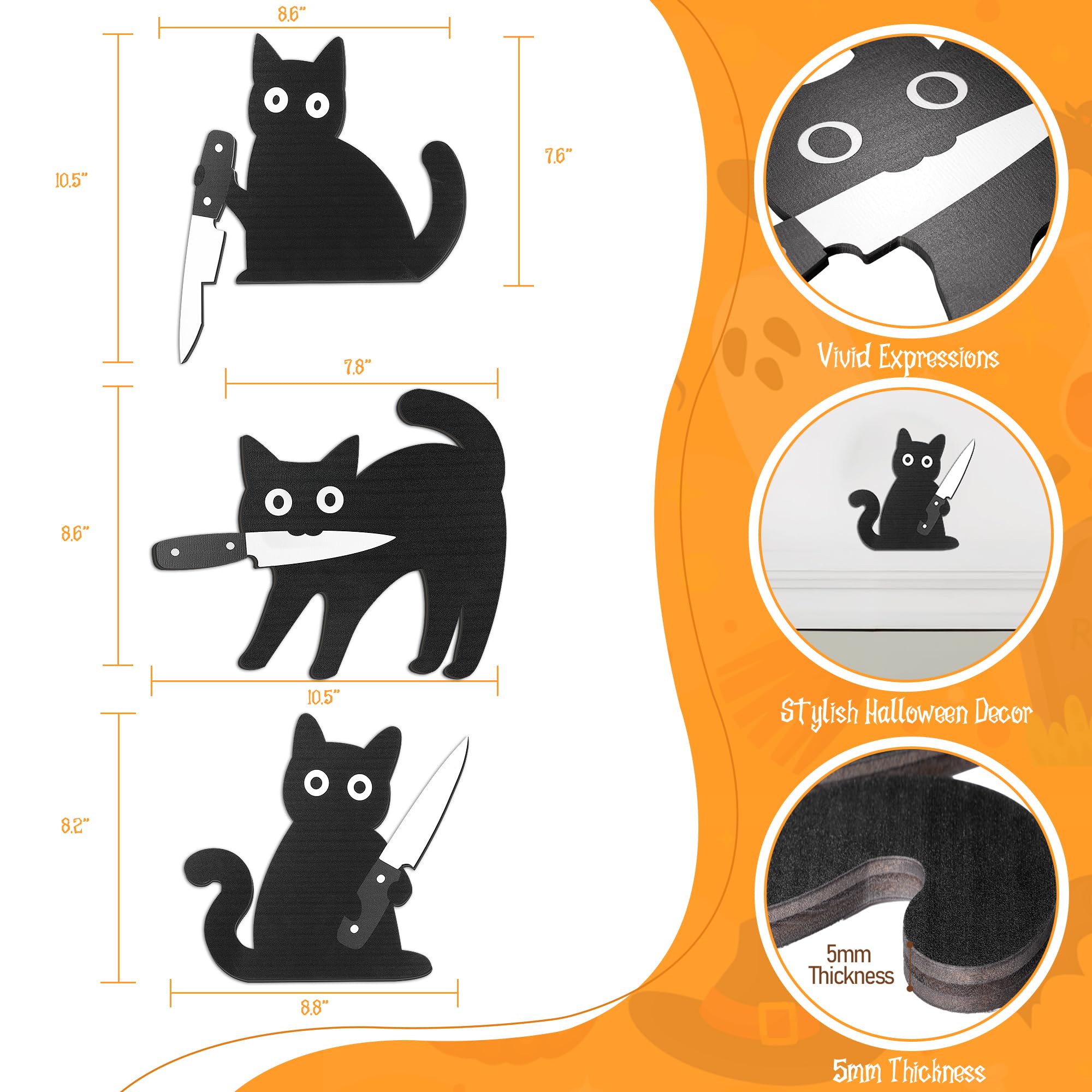 Black Cat Wooden Halloween Decorations – 3-Piece Set of Spooky-Cute Cat Figures for Indoor Home Décor (DRZS0090)
