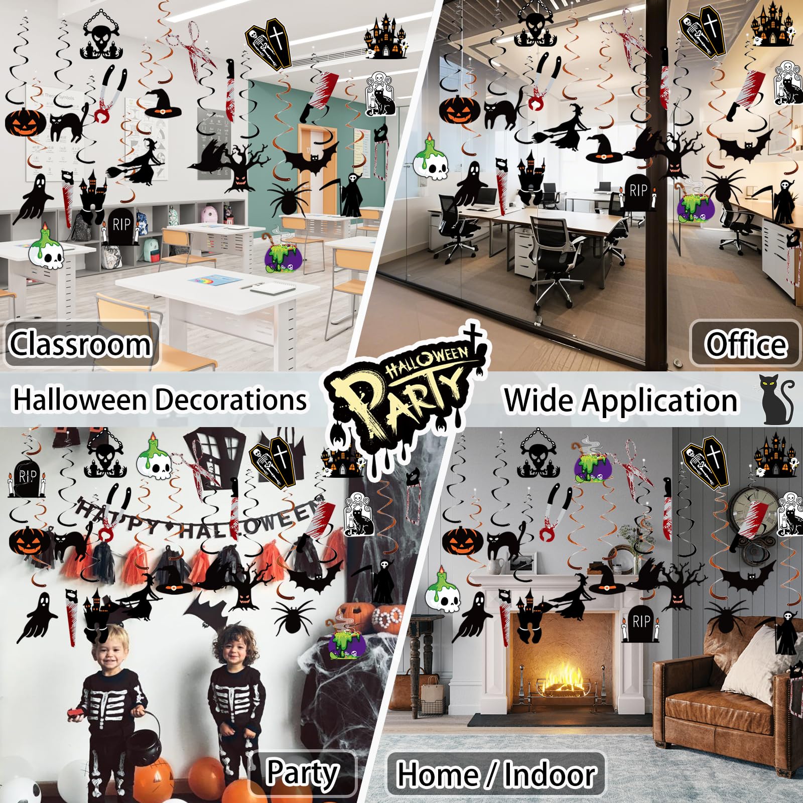 Halloween Hanging Swirl Decorations Set 🎃 – 60-Piece Indoor & Outdoor Party Kit with Ghosts, Bats & Pumpkins