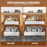 Expandable Pull-Out Cabinet Organizer – 21” Deep Soft-Close Slide-Out Shelves with Raising Pads (White, 2-Pack)
