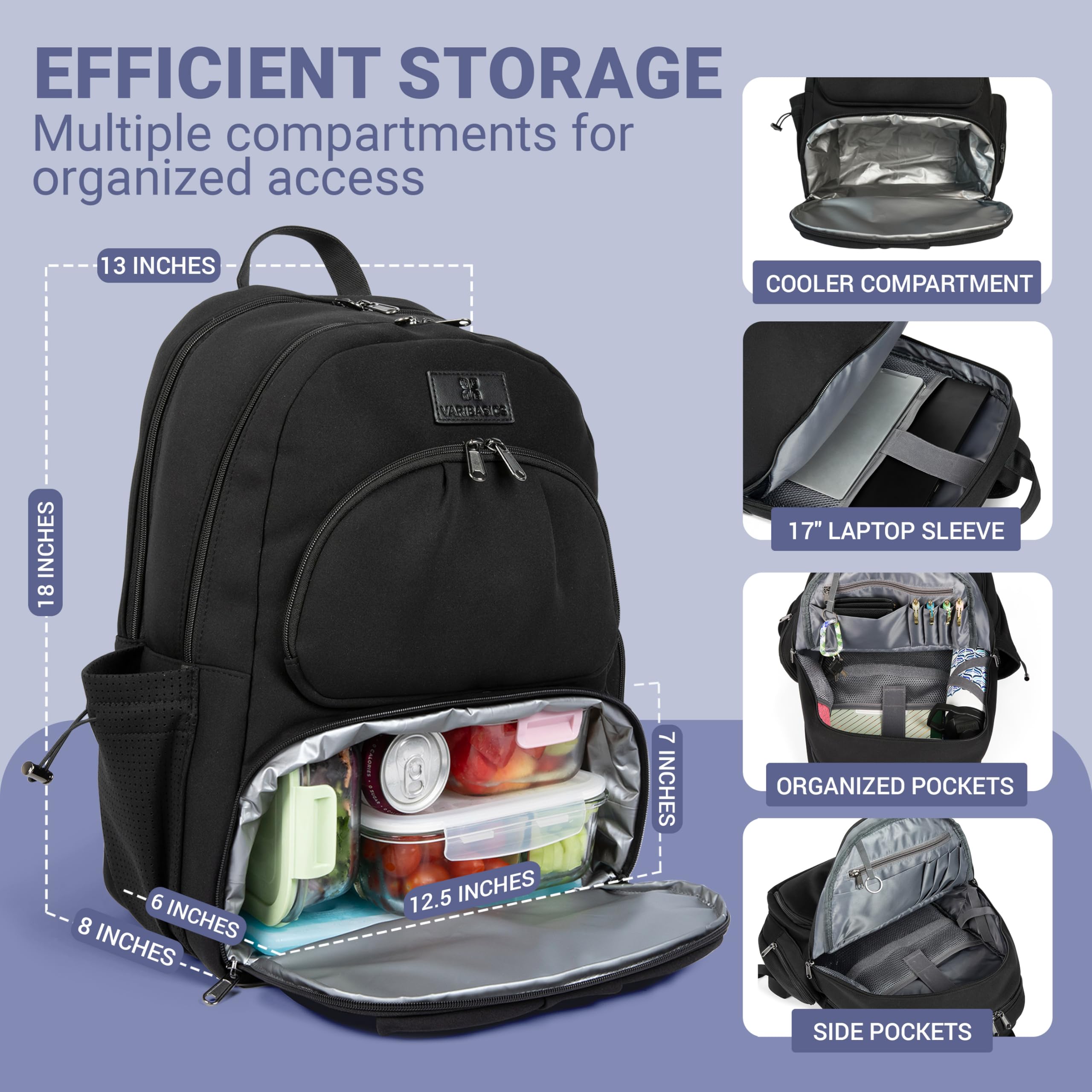 Alira Women’s Lunch Backpack with Insulated Cooler & Belt Bag – Premium Black Neoprene Work, Travel & Laptop Backpack (Fits 17”)