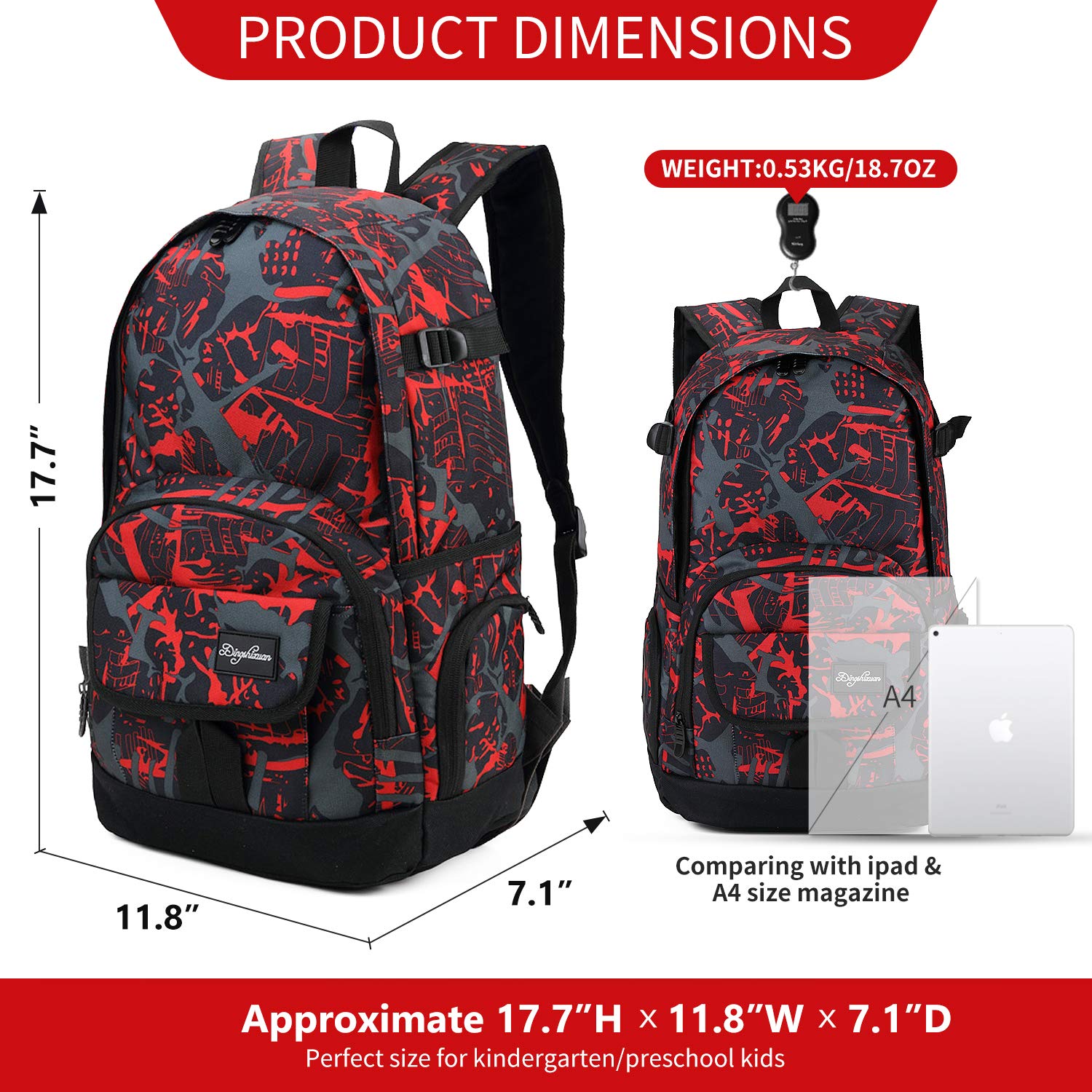 RICKYH Style School & Travel Backpack for Men & Women – Lightweight College Daypack with Laptop Sleeve (New Red)
