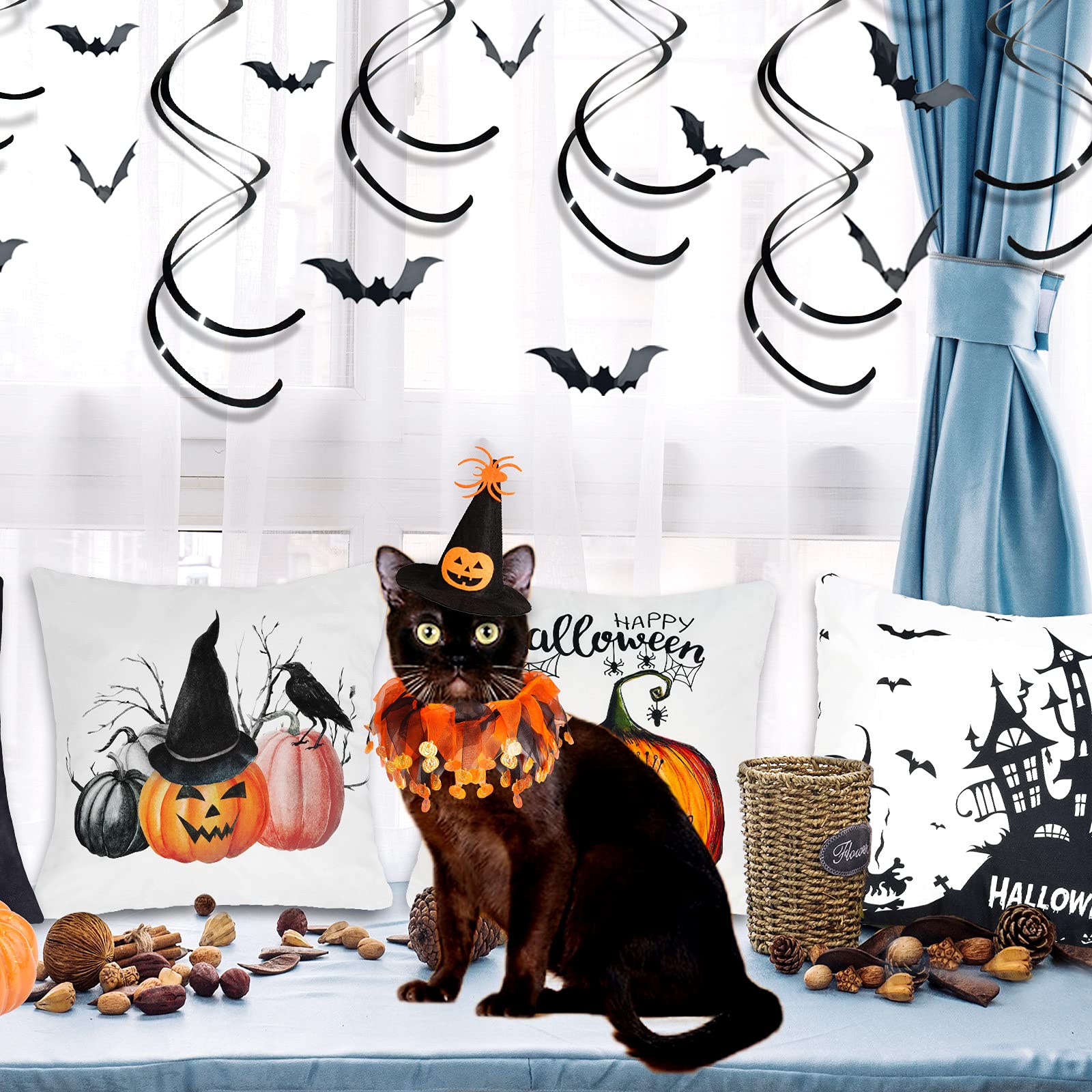 Halloween Witch Pumpkin Hat & Tutu Collar Costume for Cats and Small Dogs – Cute Pet Outfit for Halloween Parties
