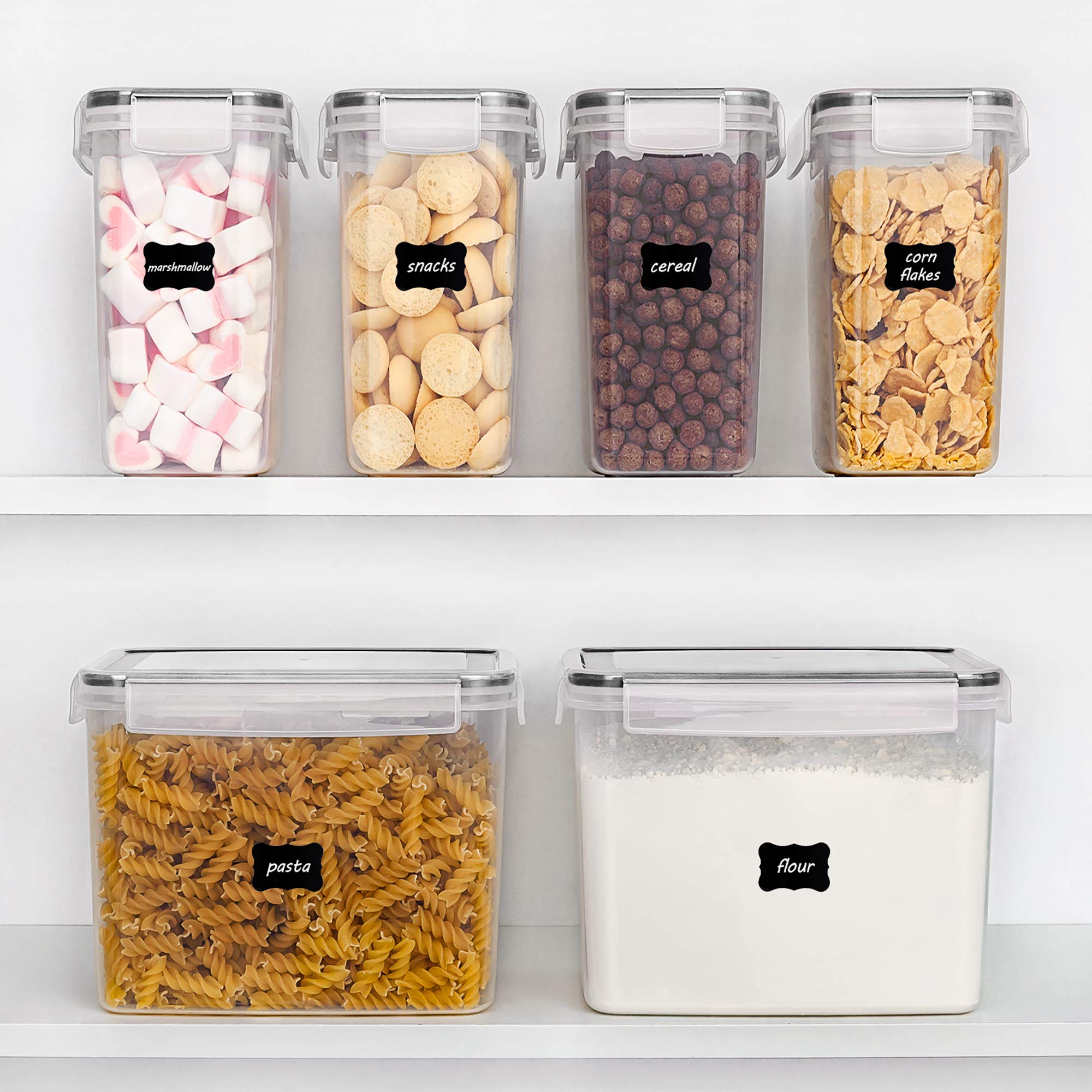 6-Piece Airtight Pantry Food Storage Container Set – Mixed Sizes BPA-Free Canisters with Labels