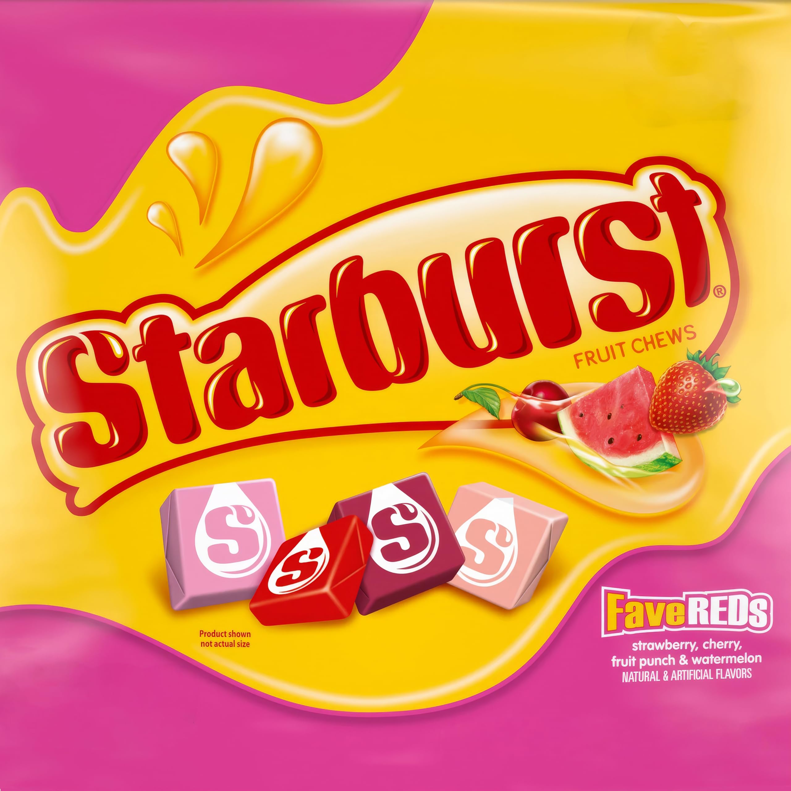 STARBURST FaveREDS Fruit Chews – 2 LB Bulk Bag (~180 Individually Wrapped Pieces, Strawberry, Cherry, Fruit Punch & Watermelon)