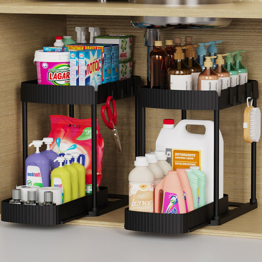 Under Sink Organizer with Pull-Out Drawer (2-Pack) – Heavy-Duty Storage Shelves for Bathroom & Kitchen Cabinets