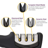 3-Stage Knife Sharpener with Safety Glove – Diamond, Sharpen & Polish System (Black)