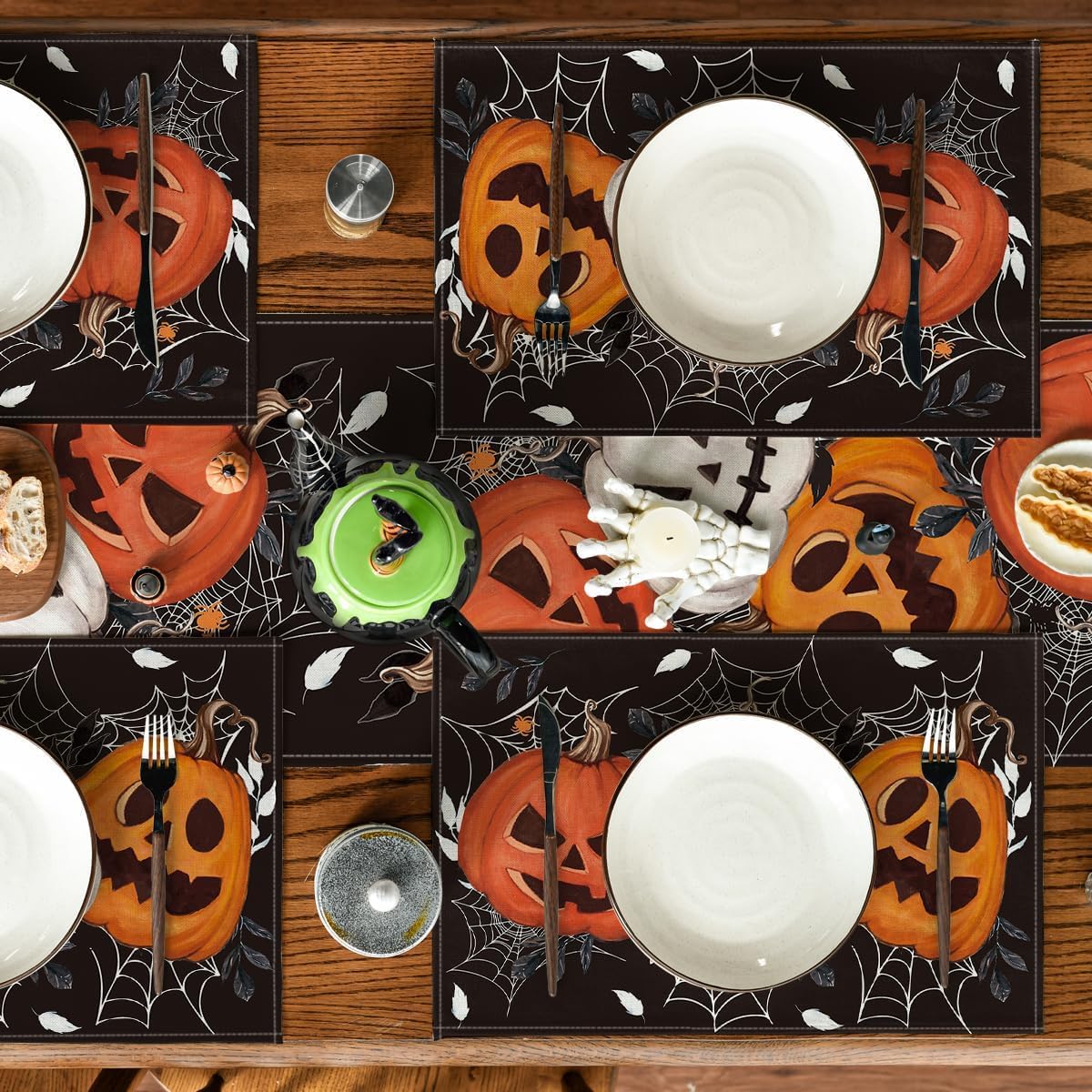 Black Halloween Dining Placemats – Set of 4 Stylish 100% Polyester Table Mats by Artoid Mode (18x12”)
