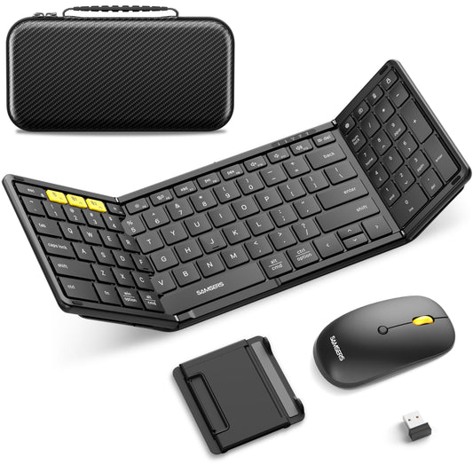 Samsers Foldable Bluetooth Keyboard and Mouse Combo – Portable Wireless Keyboard with Case