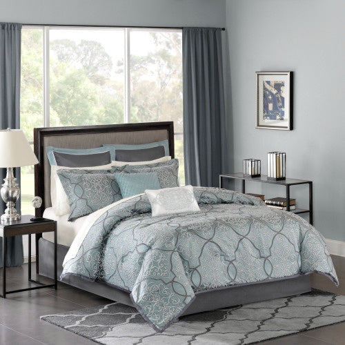 12-Piece Comforter Set with Cotton Bed Sheets – Soft & Stylish Blue Bedding for Queen Bed