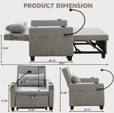 3-in-1 Convertible Sleeper Chair Bed with USB Ports - Pull-Out Futon Armchair (Grey)
