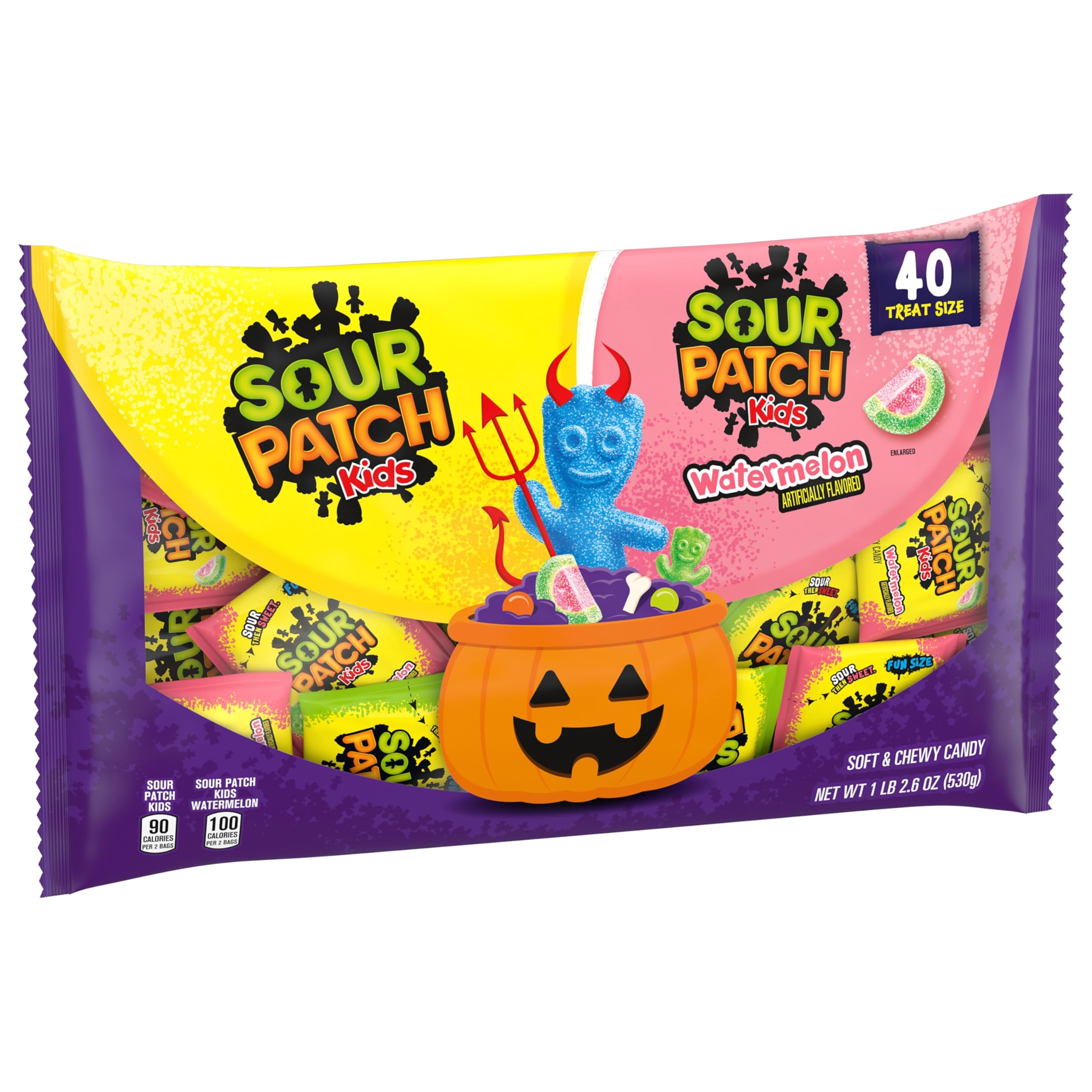 SOUR PATCH KIDS Halloween Candy Variety Pack – 40 Treat-Size Bags (Original & Watermelon Flavors)