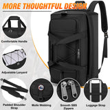 RAINSMORE 45L 3-in-1 Gym Backpack & Duffle Bag – Waterproof Carry-On Weekender with Shoe Compartment (Black)