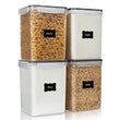 Large Airtight Pantry Storage Containers Set – 4 BPA-Free Canisters with Measuring Cups & Chalkboard Labels (Black)