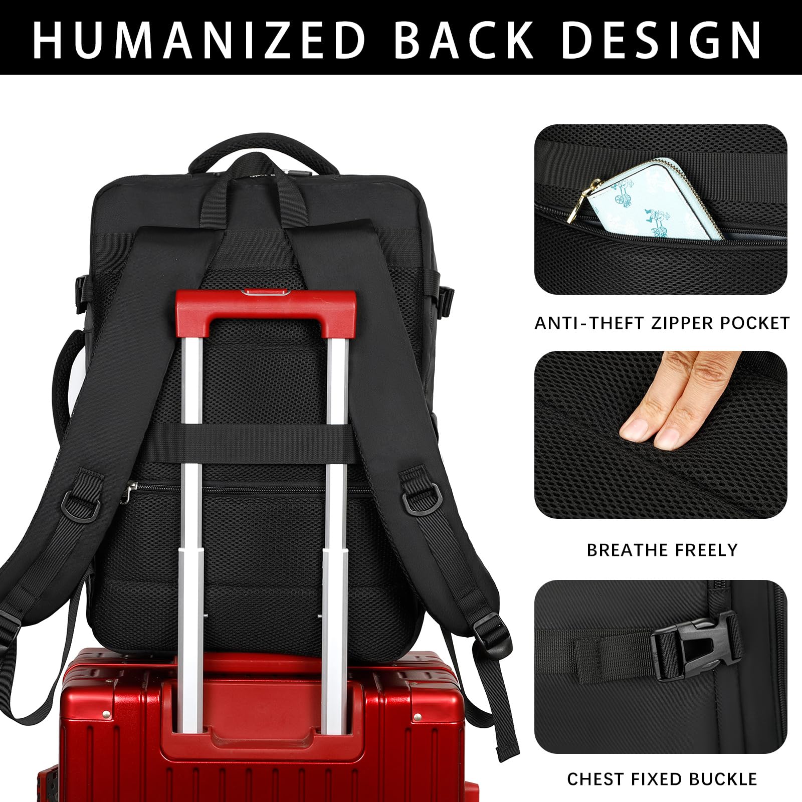 Sowaovut Extra Large Airline-Approved Travel Laptop Backpack – 17.3″ Carry-On Business & College Daypack (Black)