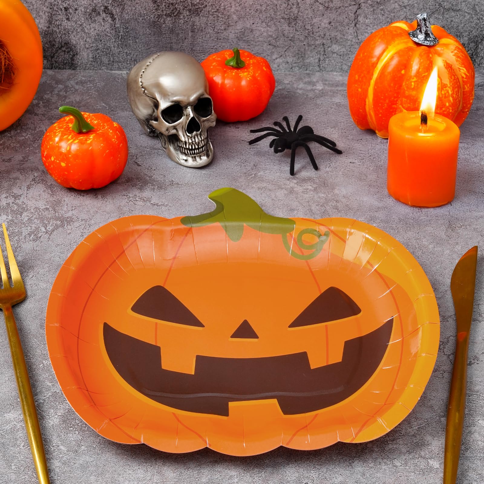 Halloween Plates Set – 48 Pcs Disposable Multicolor Plates with Pumpkin, Cat, Frankenstein & Skull Designs for Spooky Parties