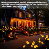 3D Solar Pumpkin Firefly Lights – 2 Pack 20 LEDs Double-Sided Halloween Outdoor Lights with Green Leaves, IP65 Waterproof (Orange)