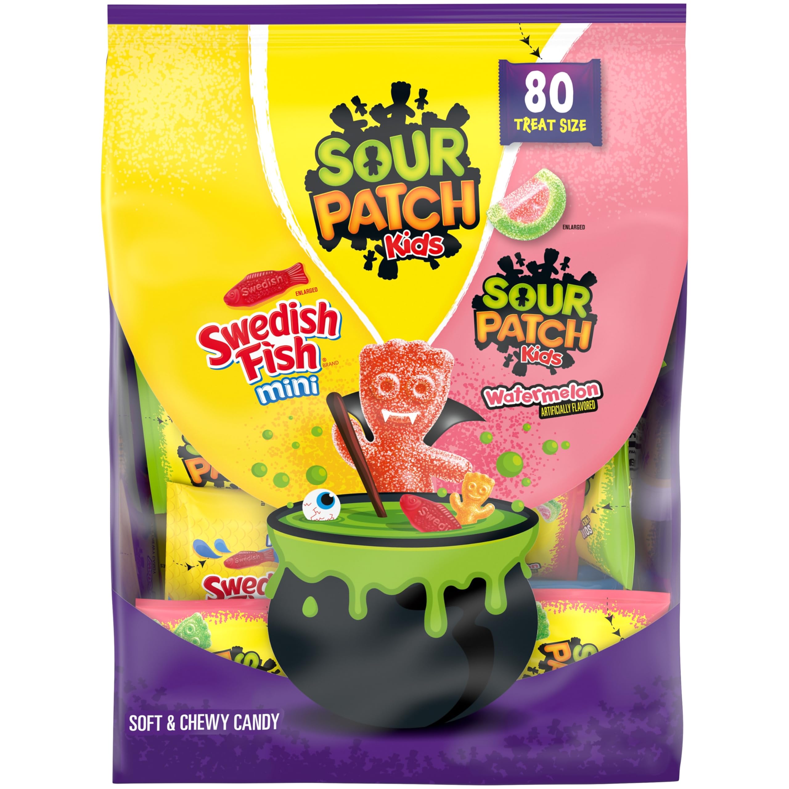 SOUR PATCH KIDS & SWEDISH FISH Halloween Variety Pack – 80 Treat-Size Bags of Sour & Sweet Gummy Candy