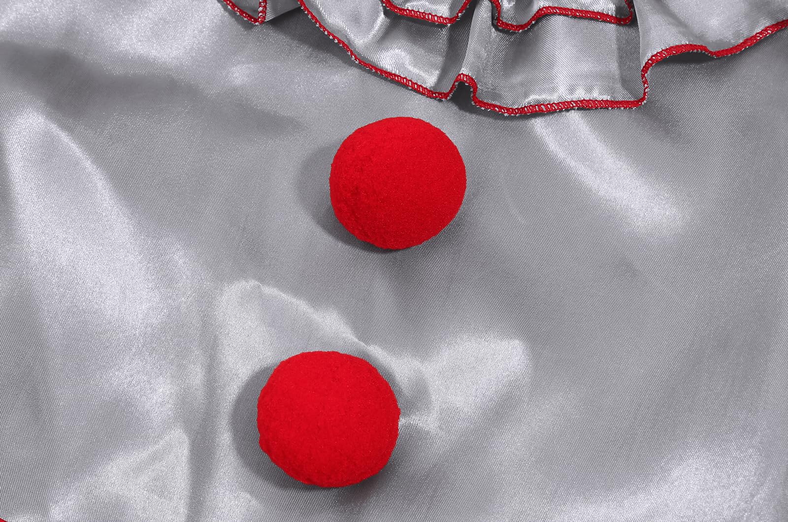 Girls Gray Killer Clown Costume – Complete Halloween Outfit with Dress, Gloves, Leg Warmers & Red Clown Nose