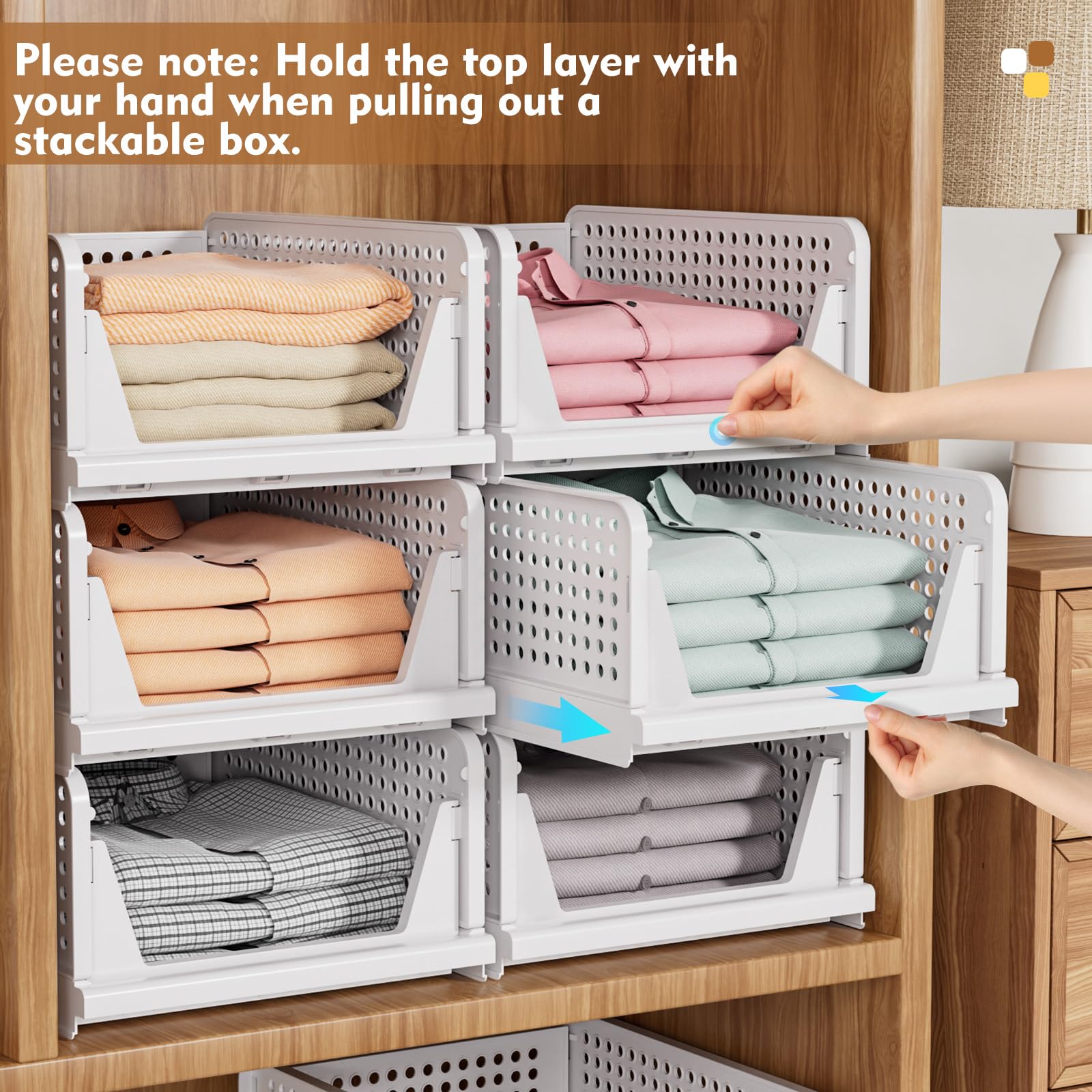Stackable Closet Storage Baskets (5-Pack) – Foldable Space-Saving Organizer Bins for Wardrobe, Bathroom & Laundry
