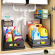 Height-Adjustable 2-Tier Under Sink Organizer (2-Pack) – Slide-Out Cabinet Storage with Secure Basket Design, Black