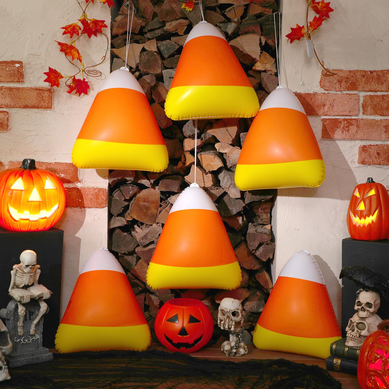 12 Pcs Inflatable Candy Corn Balloons – Waterproof Polyester Halloween Yard & Party Decorations (11.8" Large Blow-Up Candy Corns)