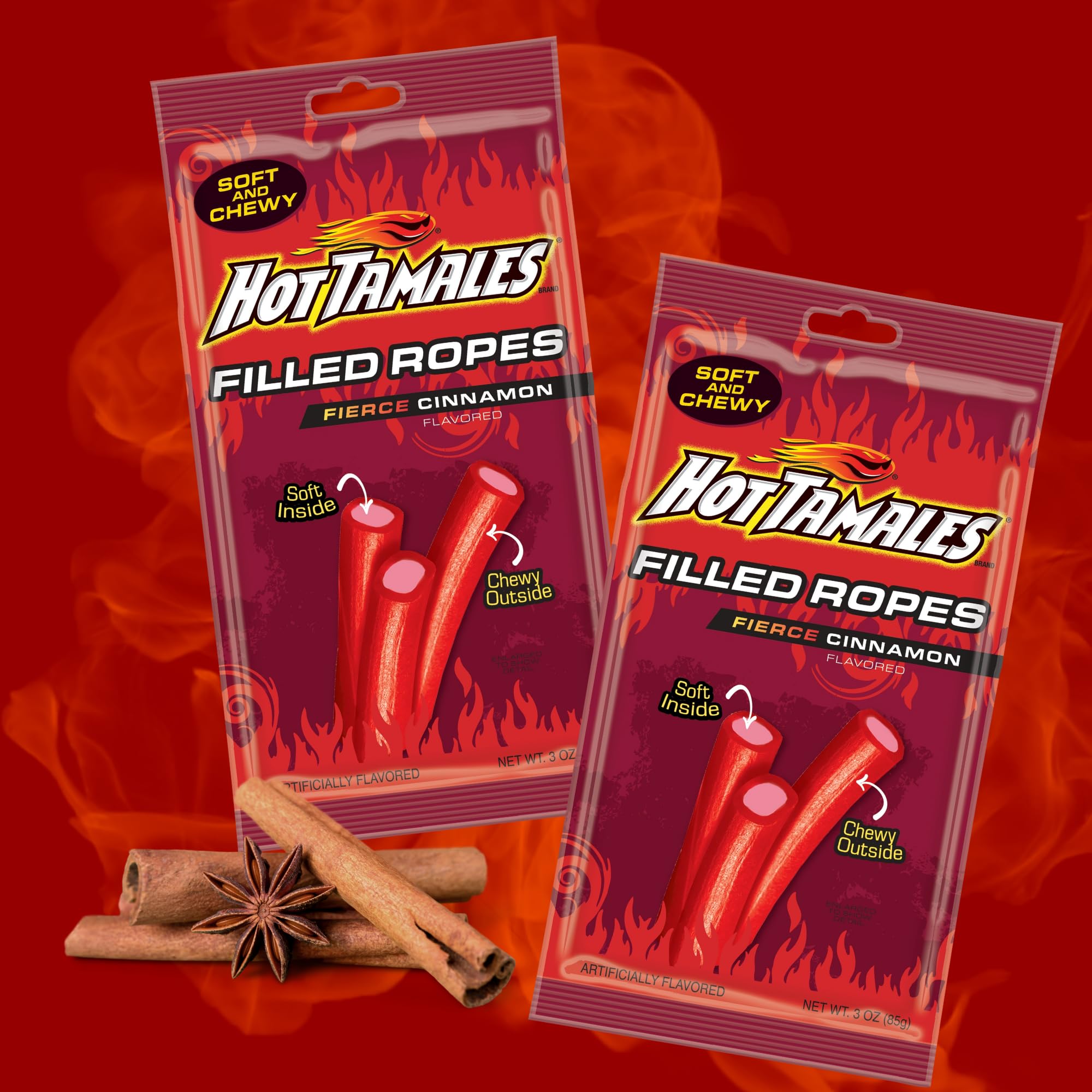 Hot Tamales Candy Ropes – 2 Pack Cinnamon-Flavored Chewy Straws (3 oz Each)