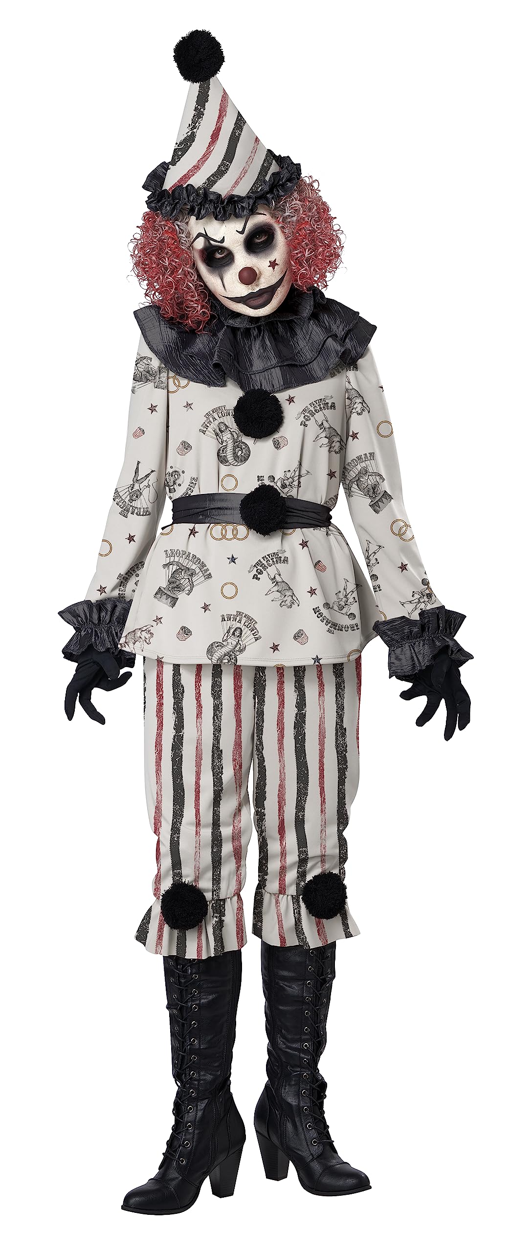 Classic White Clown Costume – X-Large Vintage Pierrot Outfit with Pom-Poms & Taffeta Belt by California Costumes