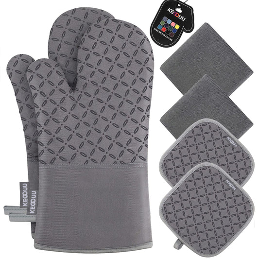 Heat Resistant Oven Mitts & Pot Holders Set – 6-Piece Non-Slip Kitchen Protection Kit