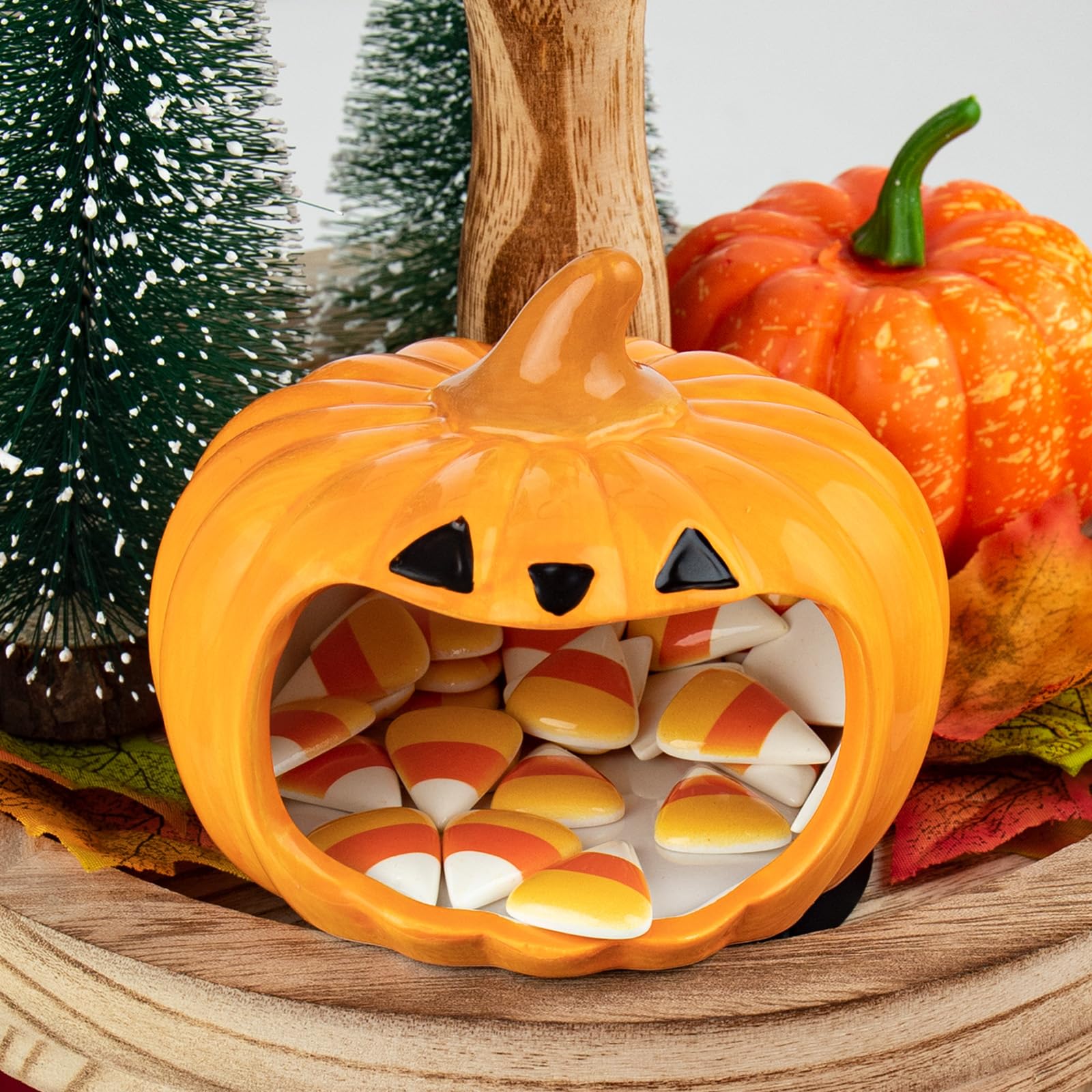 Hand-Painted Ceramic Pumpkin Candy Bowl – Halloween & Thanksgiving Table Decoration (Yellow)