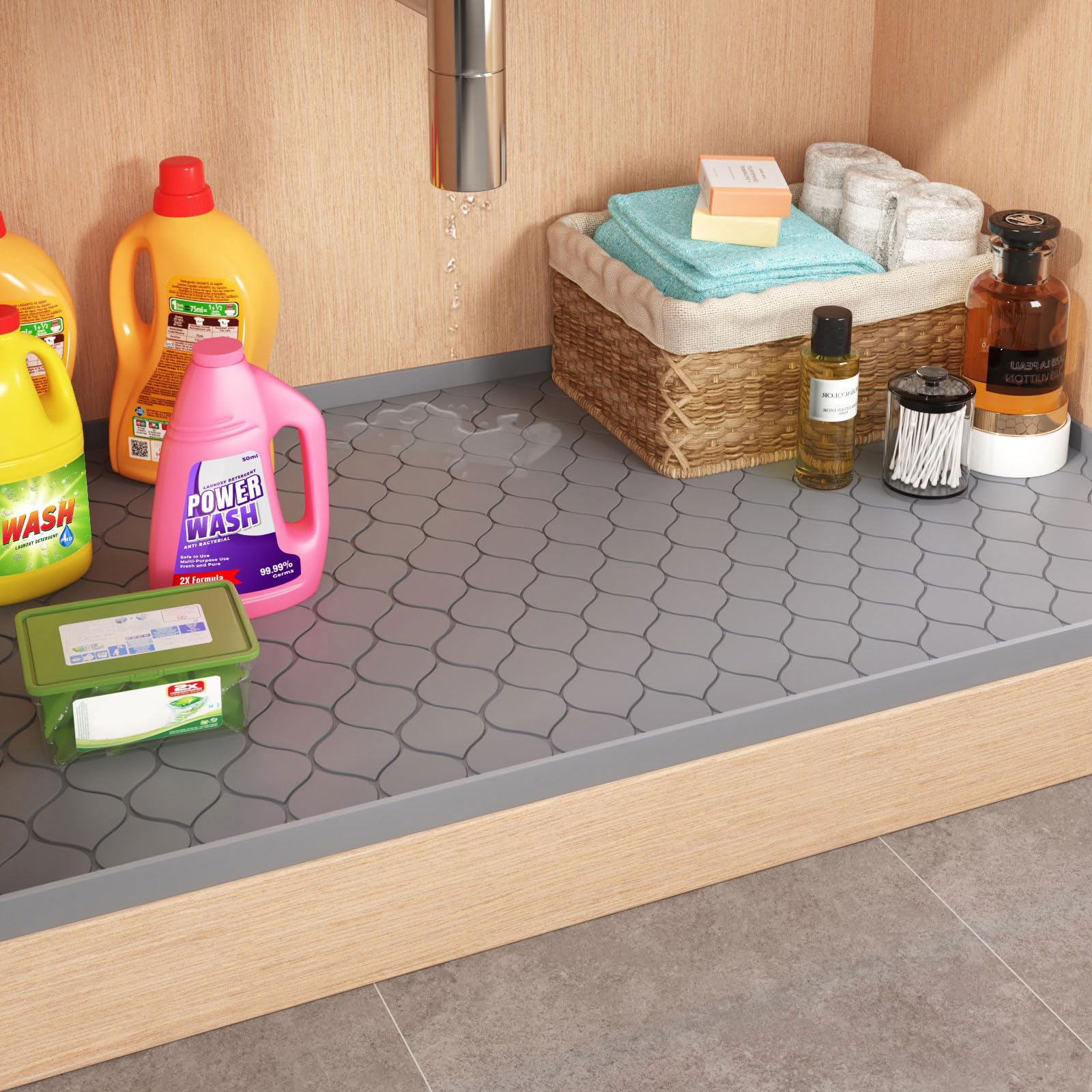 Under Sink Cabinet Protection Mat – Waterproof Leak & Spill Guard (Dark Gray)