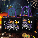 Glow-in-the-Dark Halloween Tote Bag – Large Black Canvas Trick-or-Treat Bag with Ghost & Pumpkin Design (Reusable)