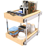 Jowboow Compact 2-Tier Wooden Pull-Out Cabinet Shelves – Heavy-Duty Independent Slide-Out Drawers