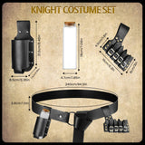 Black Medieval Knight Costume Set – Hooded Cloak, Armor, Belt & Potion Bottle for Halloween ⚔️🖤