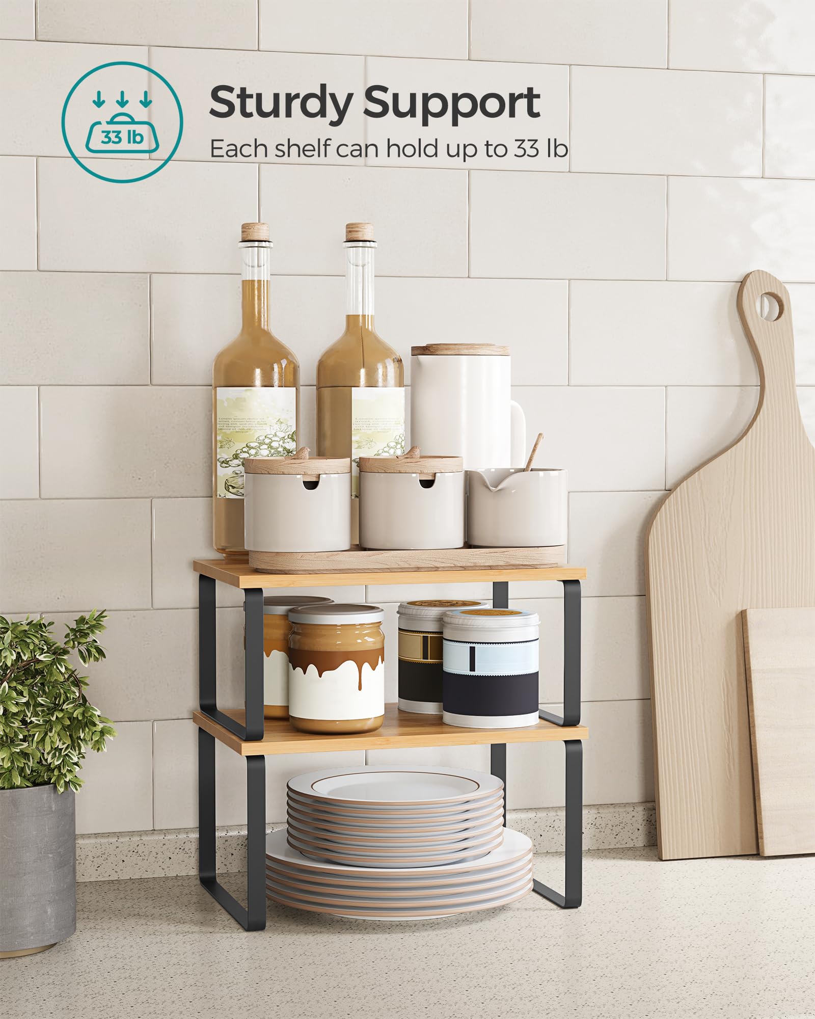 Cabinet Organizer Shelf Set (2-Pack) – Stackable & Expandable Kitchen Counter Shelves with Metal Frame