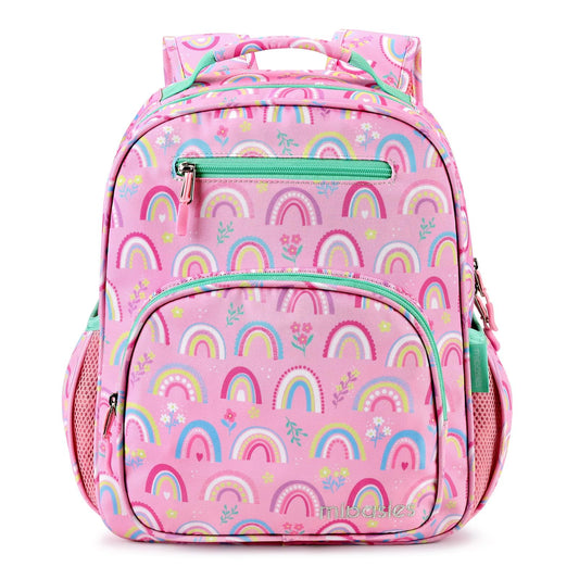 MIBASIES Girls Backpack for Kids 5–8 – Lightweight Elementary School Bookbag with Insulated Pocket (Rainbow Pink)