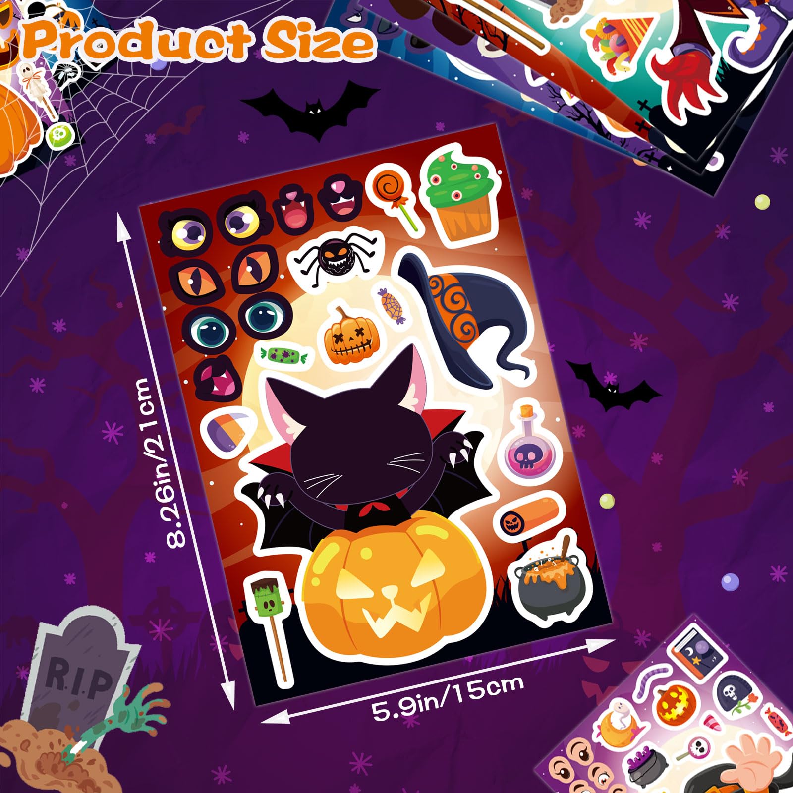 Halloween Make-A-Face Sticker Set for Kids – 32 Sheets, 16 Spooky Styles (Halloween 16 Style)