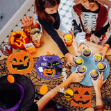 Halloween Party Tableware Set – 72 Pcs Pumpkin Plates, Cups & Napkins with Ghost & Cat Designs, Disposable Party Supplies