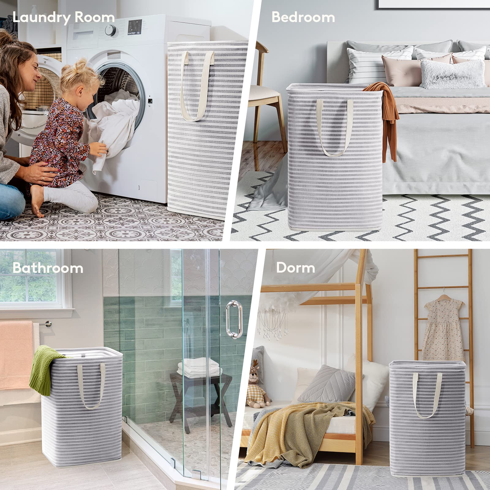 LIFEWIT Freestanding Laundry Hamper 2-Pack – Large Foldable Waterproof Clothes Basket with Carry Handles (80L Each, Grey)
